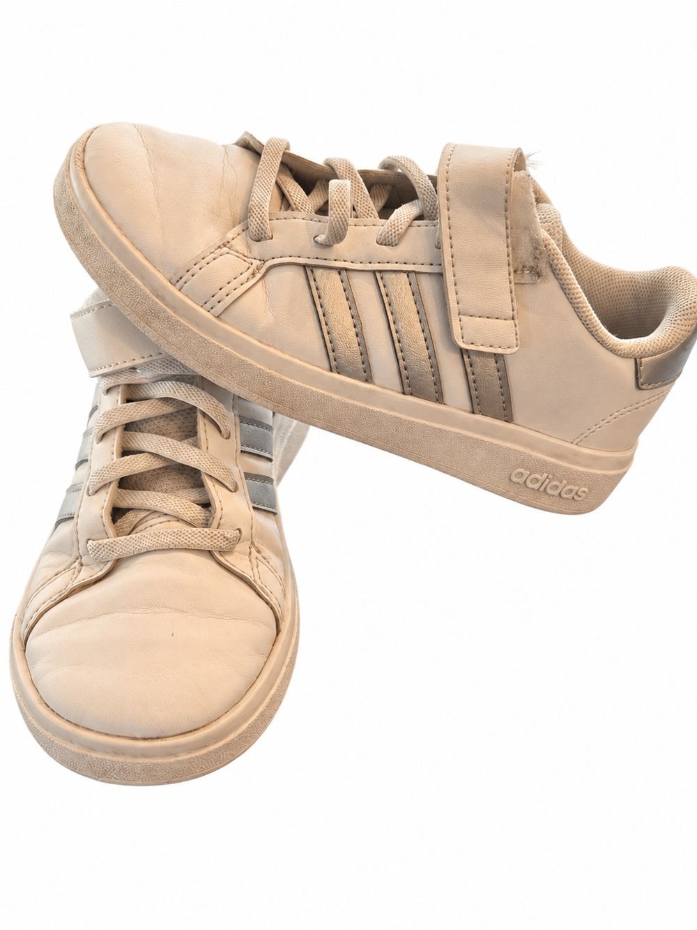 Adidas Girls White Silver Hook & Loop Sneakers Size 12.5